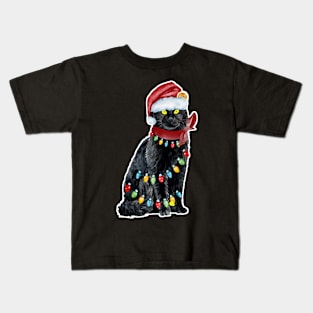 Black Cat Christmas Light Funny Cat Lover Christmas Kids T-Shirt